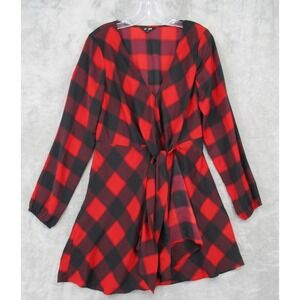 Express Dress Womens Medium Buffalo Plaid Mini Red Black Holiday Preppy Boho